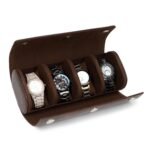 essart Travel Watch Roll Case 4 Slots – watch roll travel case Portable Luxury Watch Organizer & Storage Box for Men & Women with Brown colour