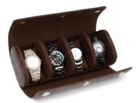 essart Travel Watch Roll Case 4 Slots – watch roll travel case Portable Luxury Watch Organizer & Storage Box for Men & Women with Brown colour