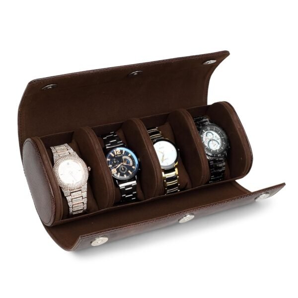 essart Travel Watch Roll Case 4 Slots – watch roll travel case Portable Luxury Watch Organizer & Storage Box for Men & Women with Brown colour