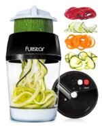 fullstar Plastic 3 In 1 Adjustable Handheld Zucchini Spaghetti Maker Vegetable Spiralizer Slicer With Container, Black