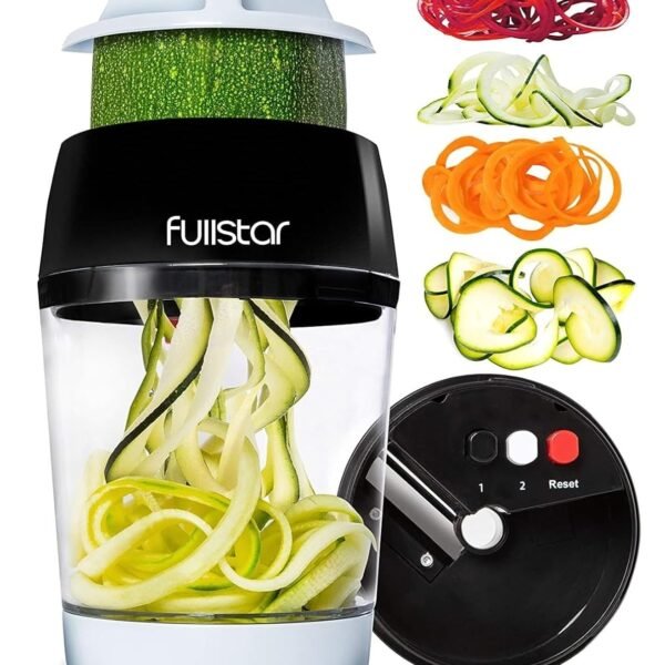 fullstar Plastic 3 In 1 Adjustable Handheld Zucchini Spaghetti Maker Vegetable Spiralizer Slicer With Container, Black