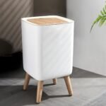 10 Liter Tree Shape Plastic Trash Can Wastebasket with Press Type Lid, for Home, Garbage Container Dustbin Bin for Bathroom, Living Room, Bedroom, Kitchen, Office (White), Press Top
