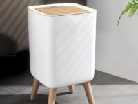 10 Liter Tree Shape Plastic Trash Can Wastebasket with Press Type Lid, for Home, Garbage Container Dustbin Bin for Bathroom, Living Room, Bedroom, Kitchen, Office (White), Press Top