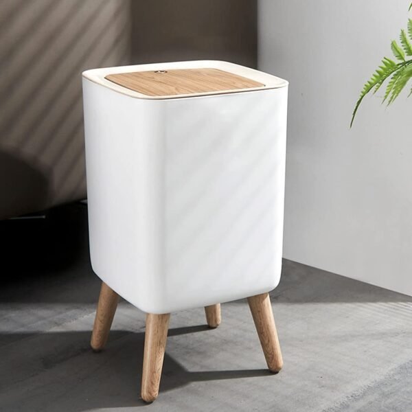 10 Liter Tree Shape Plastic Trash Can Wastebasket with Press Type Lid, for Home, Garbage Container Dustbin Bin for Bathroom, Living Room, Bedroom, Kitchen, Office (White), Press Top
