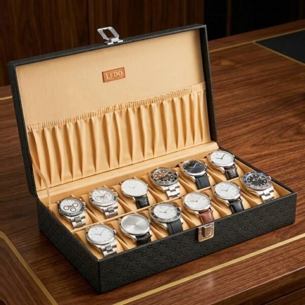 LEDO Men's and Women's Watch Box Organizer, Royal Black, 12 Slots | Holder Case