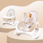 INFANTSO Baby Rocker & Bouncer for 0 to 2 Years (Beige), Chair for Newborn with Calming Vibrations, Music & Toys with Feeding Tray