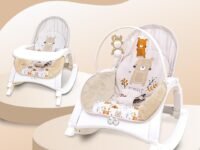 INFANTSO Baby Rocker & Bouncer for 0 to 2 Years (Beige), Chair for Newborn with Calming Vibrations, Music & Toys with Feeding Tray