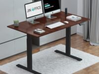 JIN OFFICE Zenith Electric Height Adjustable Table| Standing Desk with 100 Kg Wt. Capacity & 3 Year Warranty| Ergonomic Desk| Sit Stand Table with 3 Memory Preset| Black & Brown|1200X750mm/25MM Thick