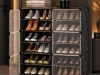 AYSIS Premium Foldable Plastic Shoe Rack for Home, 𝟔 𝐃𝐨𝐨𝐫 𝟏𝟐 𝐒𝐡𝐞𝐥𝐟 Shoe Cabinet, Dustproof & Waterproof Organizer, Portable Space Saving Storage for Entryway, Bedroom & Living Room, Black