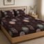 LOOMLYFE 300 TC Cotton Feel Glace Cotton Elastic Fitted Printed King Size Double Bed Bedsheet with 2 Pillow Covers Fits Upto 8 inches Mattress, Size- 72X78 Inches, Circle Brown