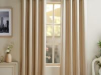 amazon basics 100% Room Darkening Blackout Window Curtains – Set of 2, Plain Design for Bedroom and Living Room, 5 Feet, Cream