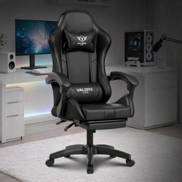 Warrior Gaming & Office Ergonomic Chair | Vegan Leather | High Back 135° Recliner | Adjustable Height & Linkage Armrest | Lumbar Support | 360° Swivel | 3 Year Warranty- Black