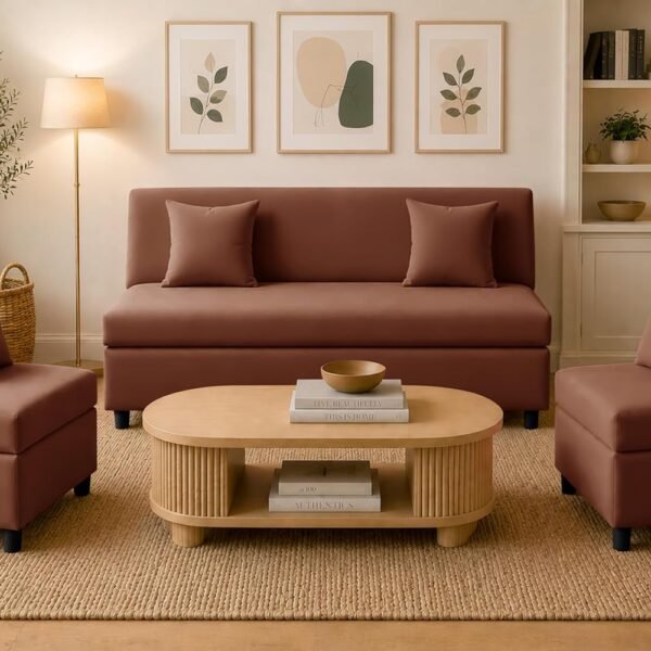 3+1+1 Modern Velvet Fabric Sofa Set for Living Room | Three Seater Sofa with 2 Single Seater Chairs | for Home, Office| Brown