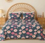 VAS COLLECTIONS Cloud Cotton Double Bedsheet 180 TC | Soft & Breathable Cotton Bedding Set with 2 Pillow Covers | Elegant Floral Printed Bed Sheet for Bedroom & Home | 90 x 90 Inches (Midnight Bloom)