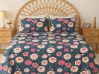 VAS COLLECTIONS Cloud Cotton Double Bedsheet 180 TC | Soft & Breathable Cotton Bedding Set with 2 Pillow Covers | Elegant Floral Printed Bed Sheet for Bedroom & Home | 90 x 90 Inches (Midnight Bloom)