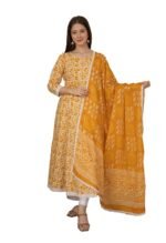MEERA FAB Women's Cotton Printed Anarkali Kurta with Palazzo & Dupatta Set
