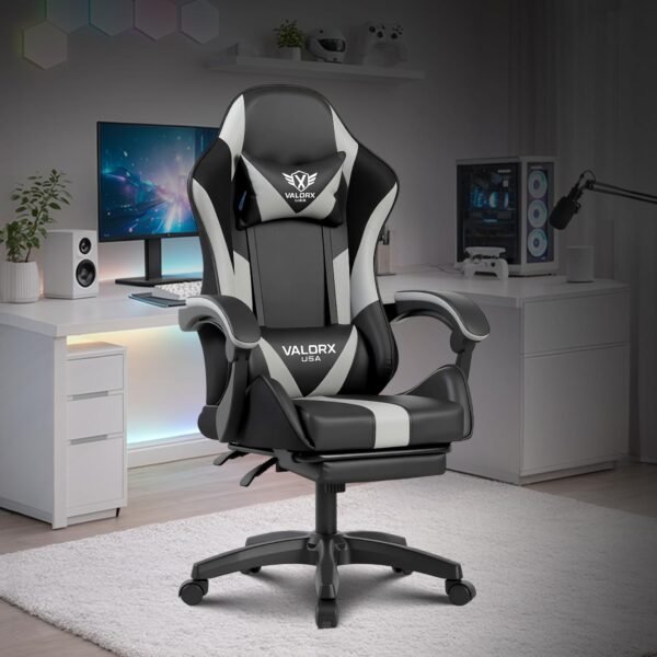 Warrior Gaming & Office Ergonomic Chair | Vegan Leather | High Back 135° Recliner | Adjustable Height & Linkage Armrest | Lumbar Support | 360° Swivel | 3 Year Warranty (Light Grey)