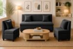 3+1+1 Modern Velvet Fabric Sofa Set for Living Room | Three Seater Sofa with 2 Single Seater Chairs | for Home, Office| Black