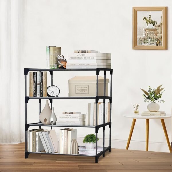 4 Tier Metal Book Shelf Tall Narrow Storage Rack for Kids and Adults Modern Bookshelf Unit for Nursery, School, Home, and Office, Floor Mount Open