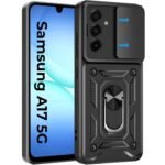 A rtistque Armor Bumper Back Case Cover for Samsung Galaxy A17 5G / F17/ M17 | Stylish Ring Holder & Inbuilt Stand | Sliding Camera Cover | Shockproof | Stylish Design | Samsung A17 Back Cover - Black