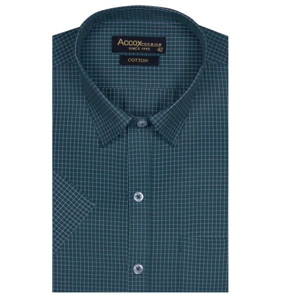 ACCOX Men's Half Sleeves Formal Regular Fit Cotton Check Shirt(Green,GO534)