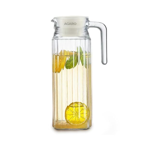 AGARO Elegant Glass Jug with Lid, 1.1L, Multipurpose Jug, Easy Pour Spout & Strong Handle, Transparent Beverage Carafe for Home, Office, Pitcher for Serve Water, Milk, Juice, Beverage, Lassi, Cocktail
