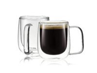 AGARO Elite Double Wall Glass Cups, 260 Ml, Insulated Tea & Coffee Cups, Hot & Cold Drinks, Coffee, Tea, Milk, Cappuccino, Juice, Microwave Safe, Stylish Espresso Chocolate Beverage, Pack of 2