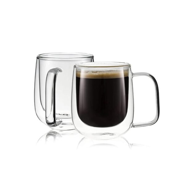 AGARO Elite Double Wall Glass Cups, 260 Ml, Insulated Tea & Coffee Cups, Hot & Cold Drinks, Coffee, Tea, Milk, Cappuccino, Juice, Microwave Safe, Stylish Espresso Chocolate Beverage, Pack of 2