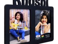 AJANTA ROYAL Personalized Wooden Photo Frame with Name Cutout and 2-Photos. Gift for all Relations like Brother, Mother, father, Sister, Friend, Bestie, Rectangular, Freestanding, 24.8L x 22.2W cm