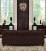 AMATA Eagle Solid Wood 2 Seater Ottoman/poffe Brown Suede Velvet Fabric Perfect for Home Living Office Room and Guests (Brown 3, 2 Seater)(3 Year Warranty)