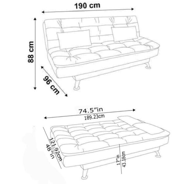 AMATA Eagle Solid Wood 3 Seater Sofa Cum Bed Grey Suede Velvet with Two Cushions Perfect for Home Living Office Room and Guests (Grey, Medium)(3 yrs Warranty)