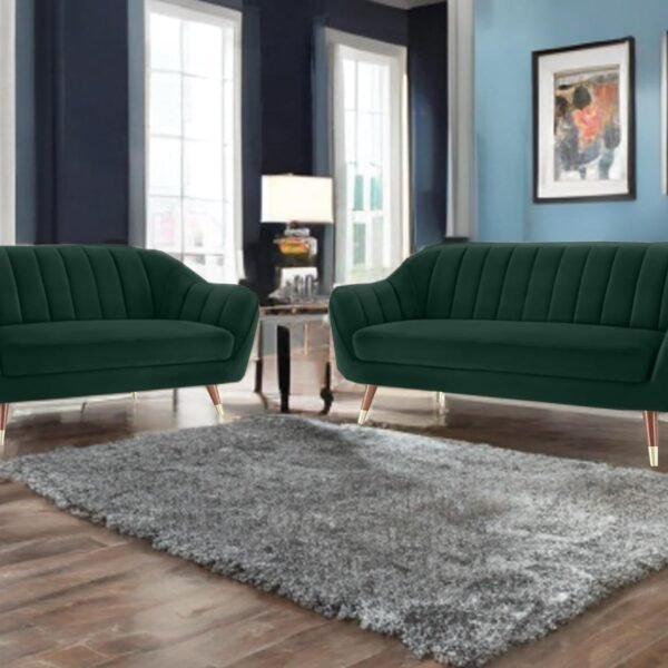 AMATA Marino 3+2 Seater Green Suede Velvet Fabric Sofa Set with Two Cushions Perfect for Home Office Guests Living Room with 3 Year Warranty (04 Green, 3+2 Seater)
