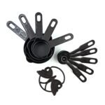 ATEVON Plastic Measuring Cups and Spoons (10 PCS, Black) with Butterfly Shape Holder