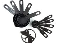 ATEVON Plastic Measuring Cups and Spoons (10 PCS, Black) with Butterfly Shape Holder