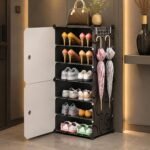AYSIS Premium Foldable Plastic Shoe Rack for Home, 𝟐 𝐃𝐨𝐨𝐫 𝟔 𝐒𝐡𝐞𝐥𝐟 Shoe Cabinet, Waterproof Organizer, Portable Space Saving Storage for Entryway, Bedroom & Living Room, Black&White