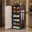 AYSIS Premium Foldable Plastic Shoe Rack for Home, 𝟐 𝐃𝐨𝐨𝐫 𝟔 𝐒𝐡𝐞𝐥𝐟 Shoe Cabinet, Waterproof Organizer, Portable Space Saving Storage for Entryway, Bedroom & Living Room, Black&White