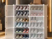 AYSIS Premium Foldable Plastic Shoe Rack for Home, 𝟔 𝐃𝐨𝐨𝐫 𝟏𝟐 𝐒𝐡𝐞𝐥𝐟 Shoe Cabinet, Dustproof & Waterproof Organizer, Portable Space Saving Storage for Entryway, Bedroom & Living Room, White