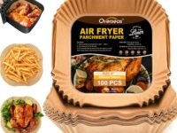 Air Fryer Disposable Paper Liners - 100pcs 8 inch Square Disposable Parchment Paper Liner for AirFryer Basket, Oven, Non Stick, Free of Bleach, Perfect Fit for 5-8qt Air Fryers