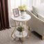 Alenz The Craft Round End Table, Wooden Top Side Table for Living Room, Gold Nightstand for Bedroom with 2 Layers of Storage Accent for Balcony and Office etc [White Gold]