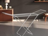 Amazon Basics 3-Way Foldable Cloth Drying Stand – Lightweight Mild Steel Collapsible Rack with 20 Rails & 42 Ft Rack Length (Silver)