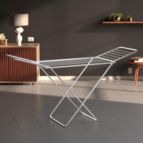 Amazon Basics 3-Way Foldable Cloth Drying Stand – Lightweight Mild Steel Collapsible Rack with 20 Rails & 42 Ft Rack Length (Silver)