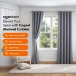 Amazon Basics - Room Darkening Blackout Door Curtains, 100% Room Darkening | 9 Feet |Set of 2| Plain Design | for Living Room and Bedroom | 115cmx274cm, Color- Grey