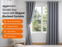Amazon Basics - Room Darkening Blackout Door Curtains, 100% Room Darkening | 9 Feet |Set of 2| Plain Design | for Living Room and Bedroom | 115cmx274cm, Color- Grey