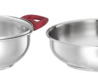 Amazon Brand - Solimo Stainless Steel Heavy Bottom Kadhai with Glass lid |Three Layer Impact Forged Bottom|Durable|Soft Touch Handles and Knob|2700 ml| Silver