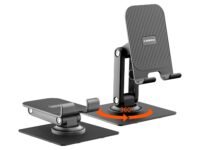 Ambrane 360° Rotation, Foldable Design Mobile Stand with Stable Metalic Round Base, Multiple Height & Angle adjustments Compatible with Smartphones, Tablets, Kindles & iPad (Twistand 360, Black)