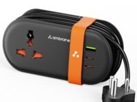 Ambrane Foldable Extension Board, 2 Type C & USB, Perfect for Office, Kitchen, Travels, Charge 4 Devices, Compact Size, AC Socket 2500W, 20W Fast Type C Charging, 1.5m Long Cable (Smartstrip 3 Black)