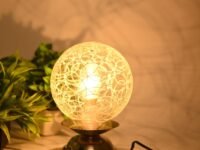 Artisanal Metal Table Lamp with Hand Decorated Glass Shade A Stylish Home Decor Accent, Pack of 1, 15 X 15 X 21.5 Cm.