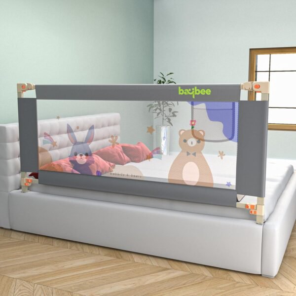 BAYBEE Baby Bed Rail Guard (180x80cm), Bedrail for Baby Safety with 28 Height Adjustable, Portable Bed Side Protector for Babies Falling | Foldable Single Side Bed Railing,1 Side, (Grey)