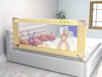 BAYBEE Baby Bed Rail Guard (200x80cm), Bedrail for Baby Safety with 28 Height Adjustable, Portable Bed Side Protector for Babies Falling | Foldable Single Bed Railing, 1 Side, (Beige)