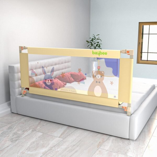 BAYBEE Baby Bed Rail Guard (200x80cm), Bedrail for Baby Safety with 28 Height Adjustable, Portable Bed Side Protector for Babies Falling | Foldable Single Bed Railing, 1 Side, (Beige)